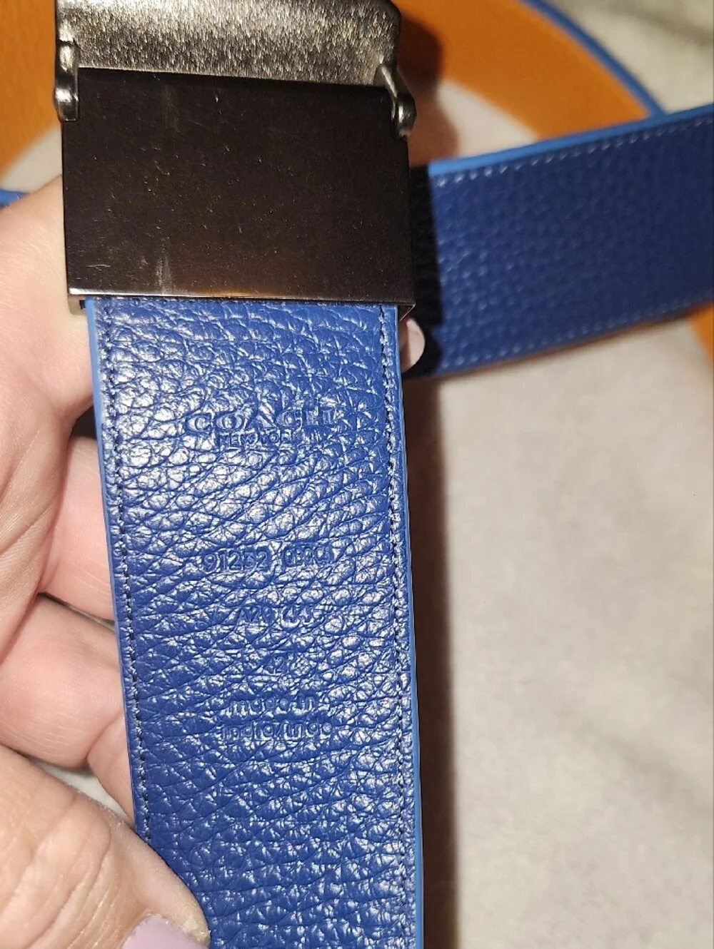 Coach Reversible Blue/Orange Pebbled Leather Belt